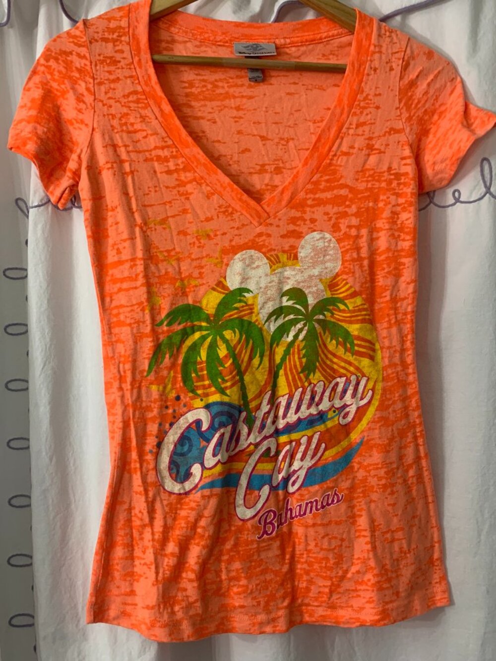 Disney Cruise Line Castaway Cay Bahamas Shirt Mickey Mouse Orange Small